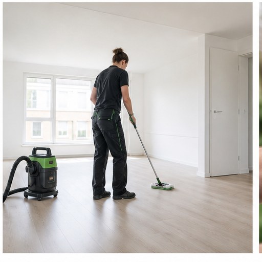 Professionele schoonmaker werkt aan een nette oplevering